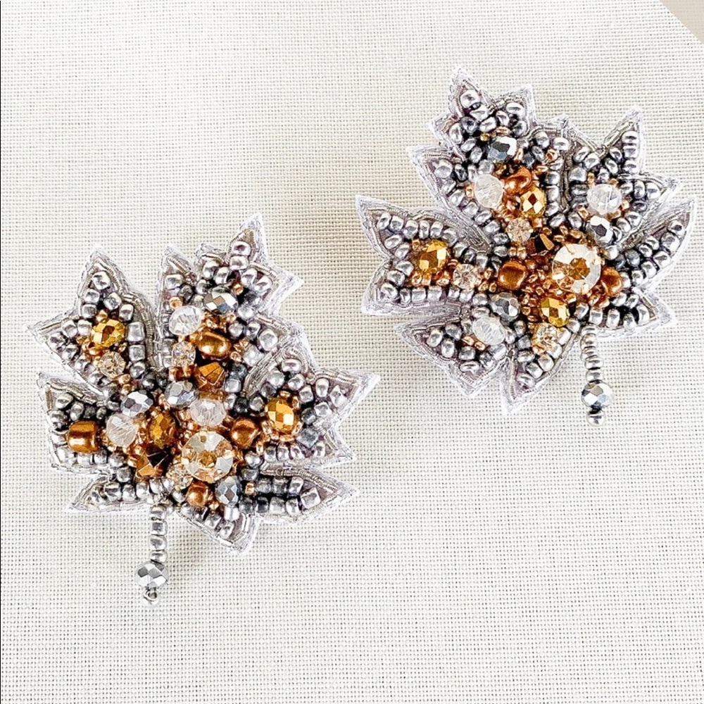 Festive beaded fall leaf earrings